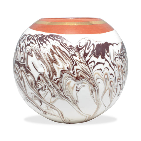 Handmade Marble Glazed Moroccan Ball Vase with 12K Gold