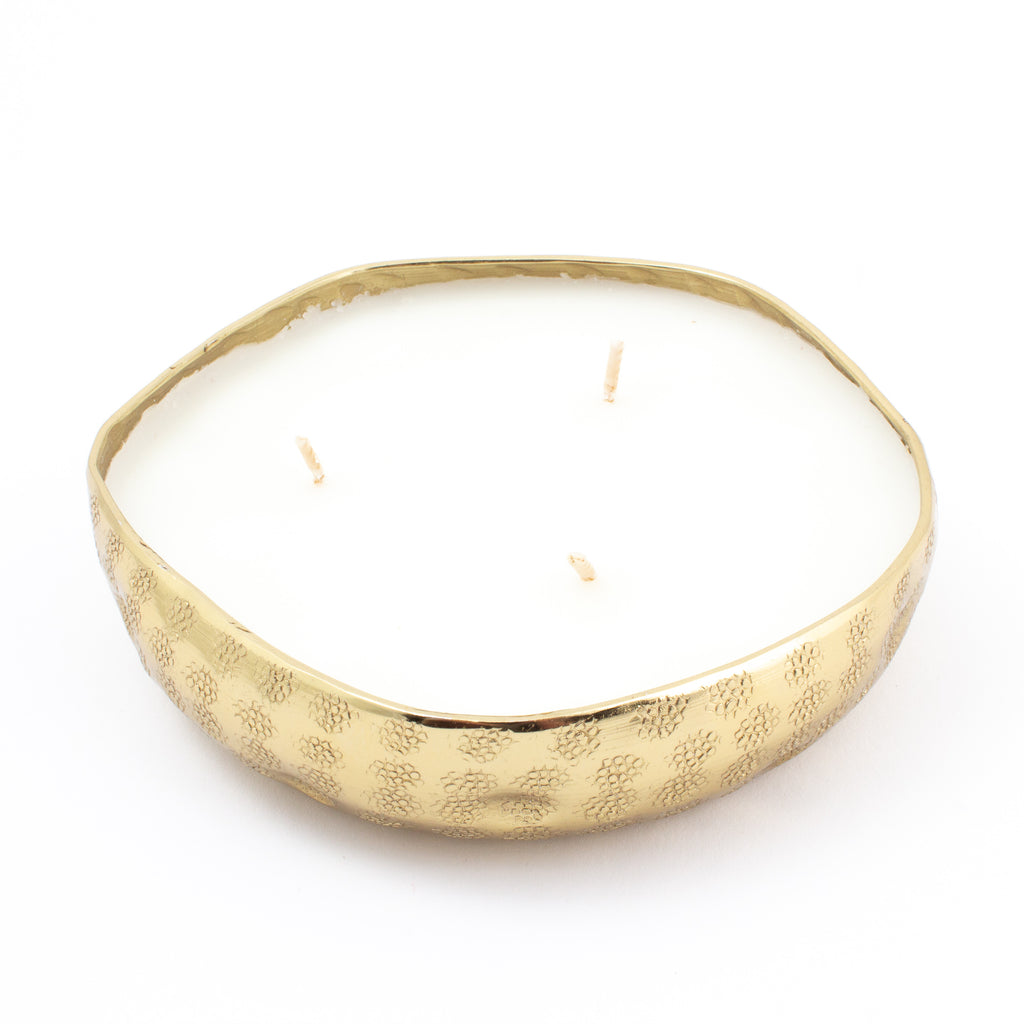 Handmade French White Suede Candle in Hammered Brass Bowl | Three Sizes