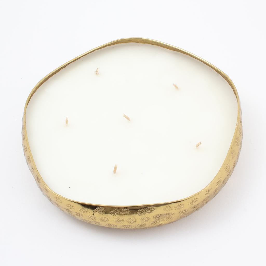 Handmade French White Suede Candle in Hammered Brass Bowl | Three Sizes