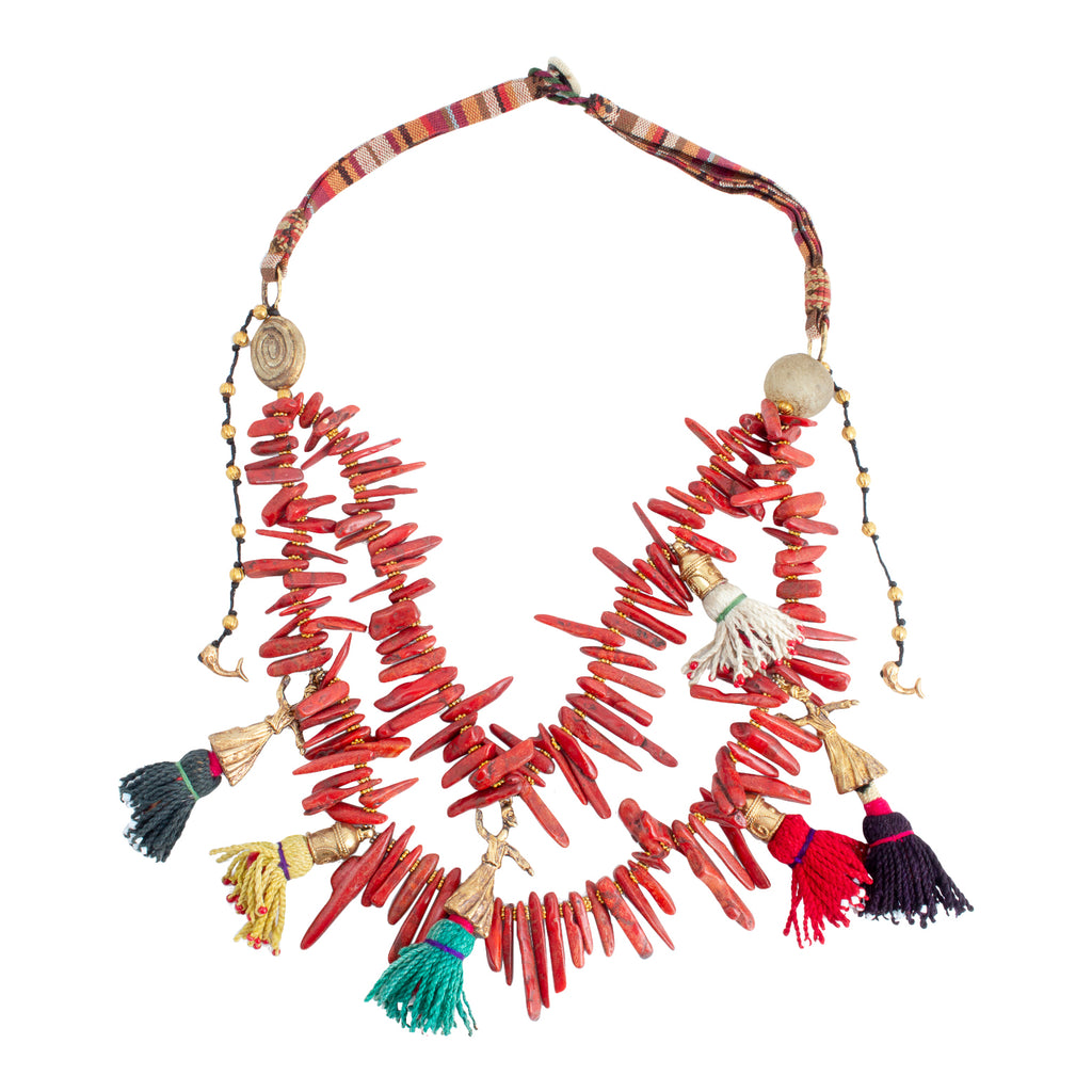 Handmade Coral & Tassels Statement Necklace from Istanbul
