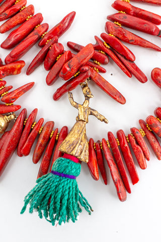 Handmade Coral & Tassels Statement Necklace from Istanbul