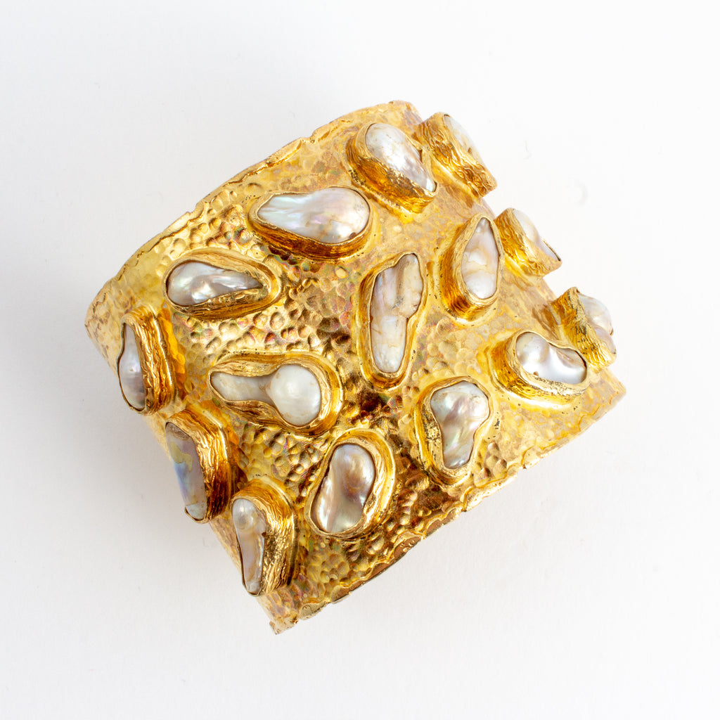 Large Natural Pearl & Brass Cuff from Istanbul