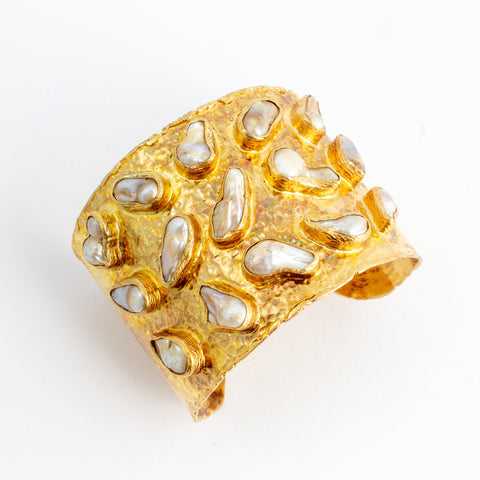 Large Natural Pearl & Brass Cuff from Istanbul