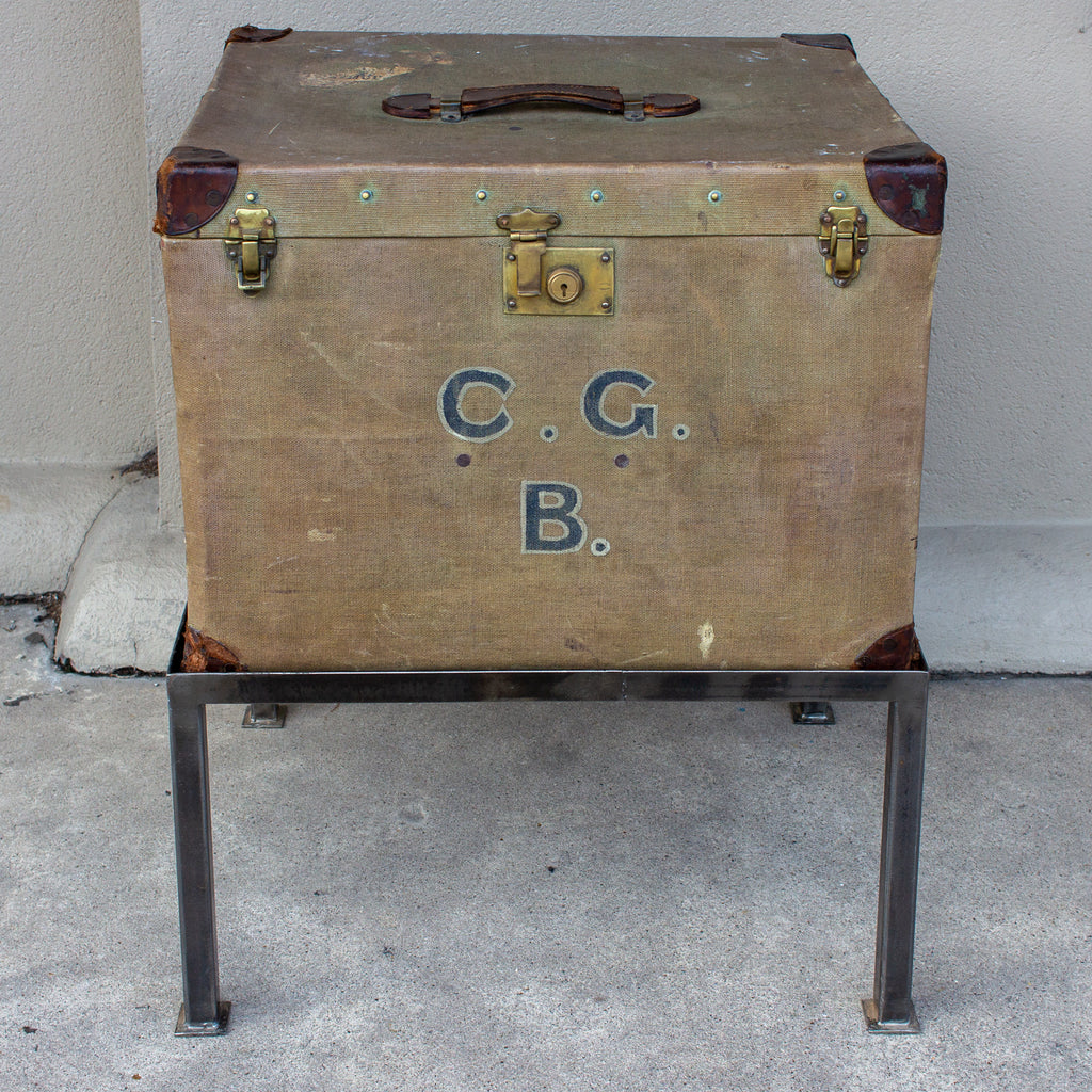 Antique English Luggage Trunk Side Table with Iron Base – Laurier