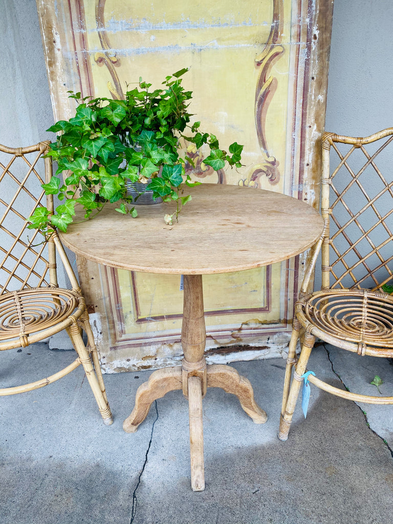 Antique French Bleached Oak Round Side Table