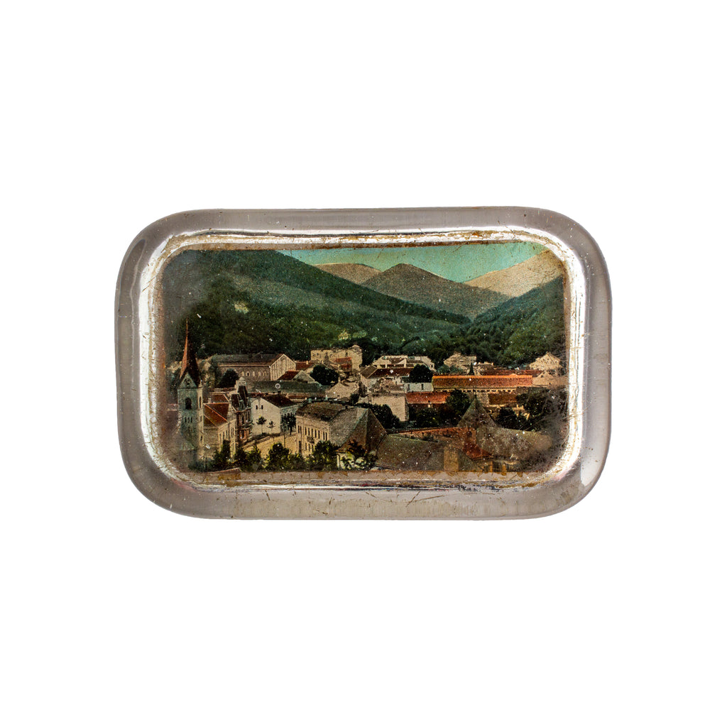 Vintage Italian Glass Paperweight with Landscape Image