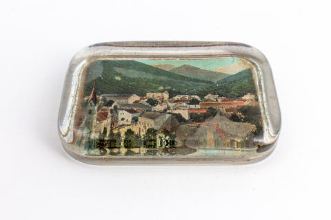Vintage Italian Glass Paperweight with Landscape Image