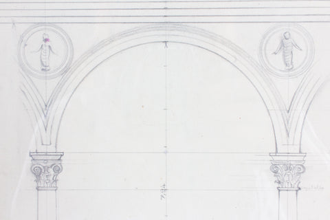 Vintage Italian Architectural Drawing in Gilt Frame