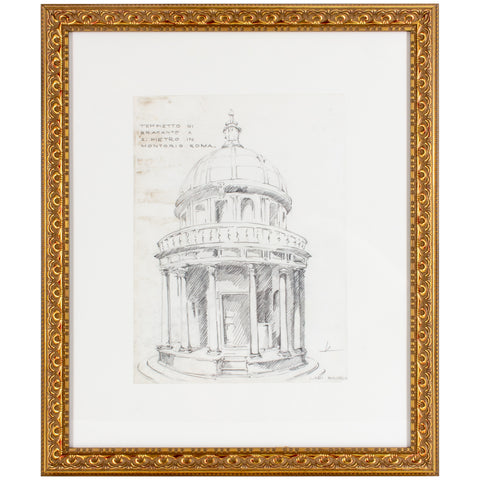 Vintage Italian Architectural Drawing in Gilt Frame