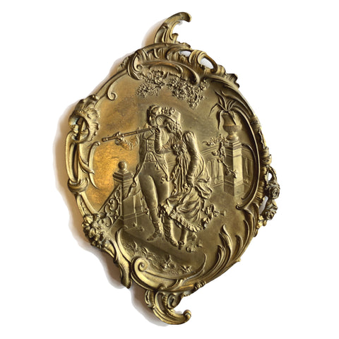 Antique Brass Fragment with Couple Using Telescope