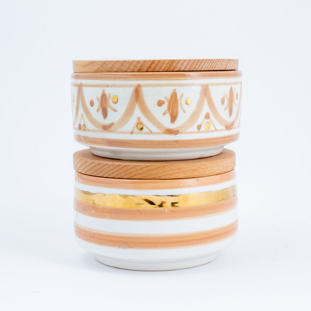 Handmade Nude Glazed Moroccan Ceramic Boxes with 12K Gold Accents
