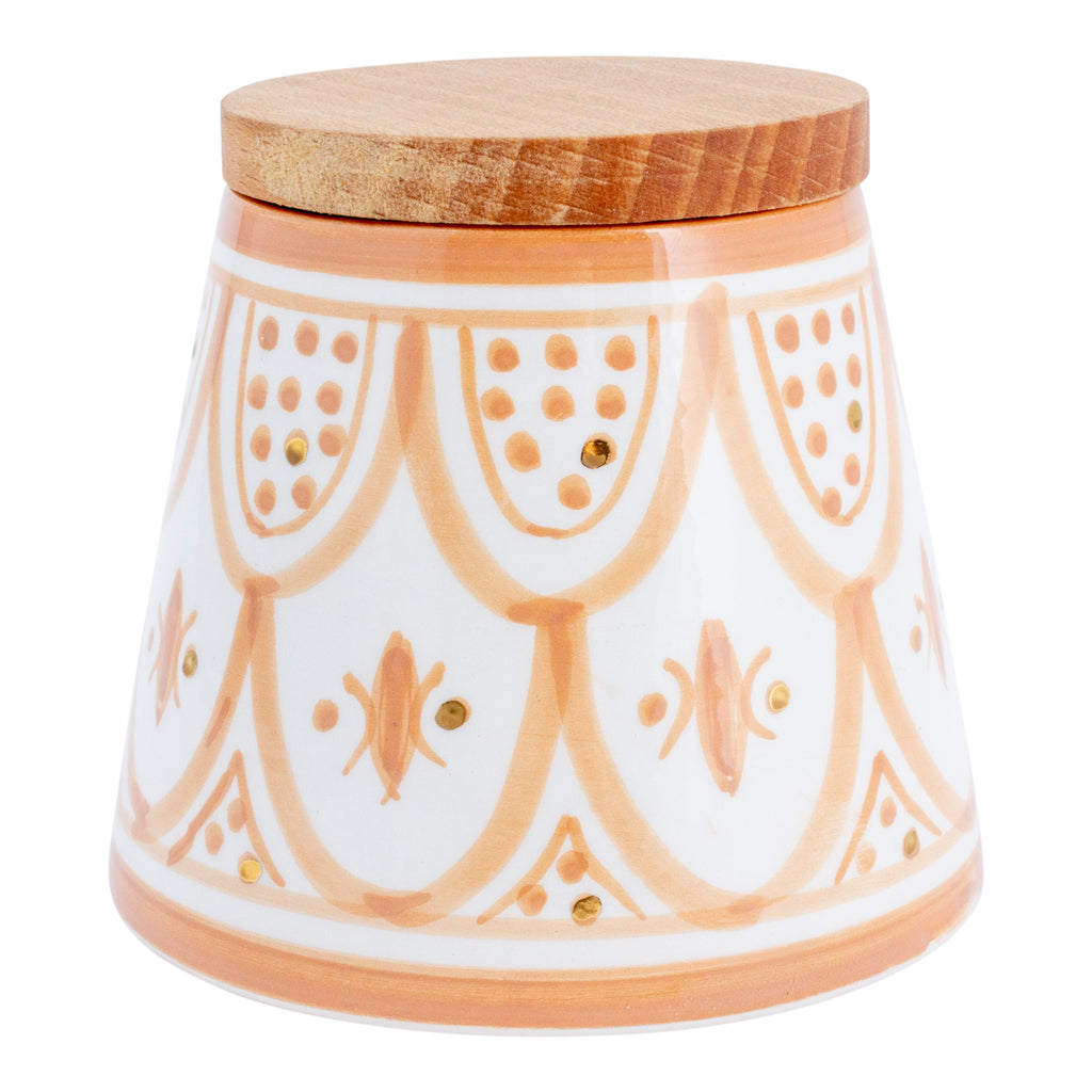Handmade Nude Glazed Moroccan Ceramic Cone Box with 12K Gold Accents