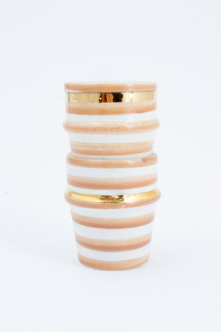 Handmade Nude Stripe Glazed Moroccan Espresso Cups with 12K Gold