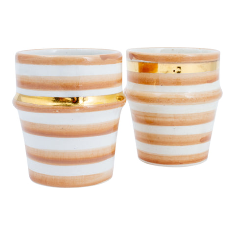 Handmade Nude Stripe Glazed Moroccan Espresso Cups with 12K Gold