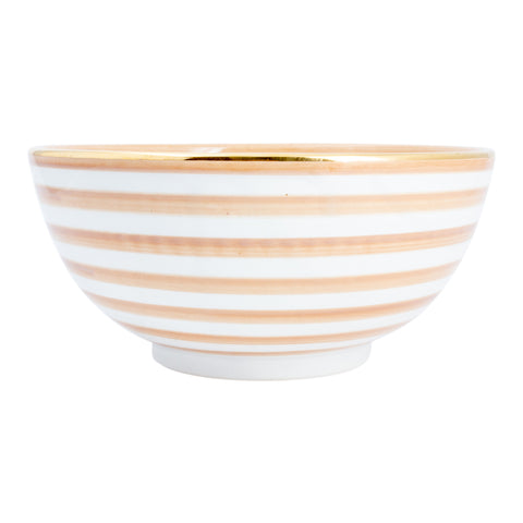 Handmade Nude Stripe Glazed Moroccan Bowl with 12K Gold Accent - Large