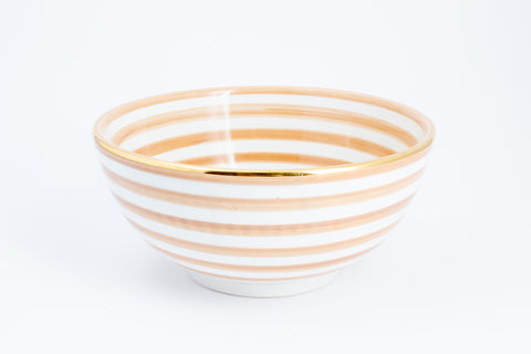 Handmade Nude Stripe Glazed Moroccan Bowl with 12K Gold Accent - Large