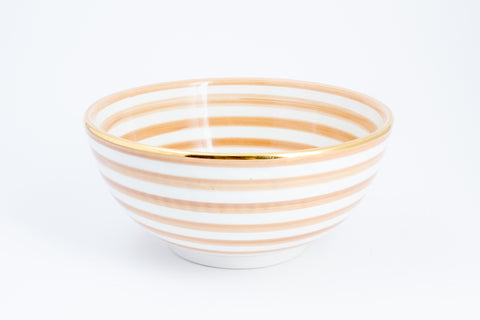 Handmade Nude Stripe Glazed Moroccan Bowl with 12K Gold Accent - Large