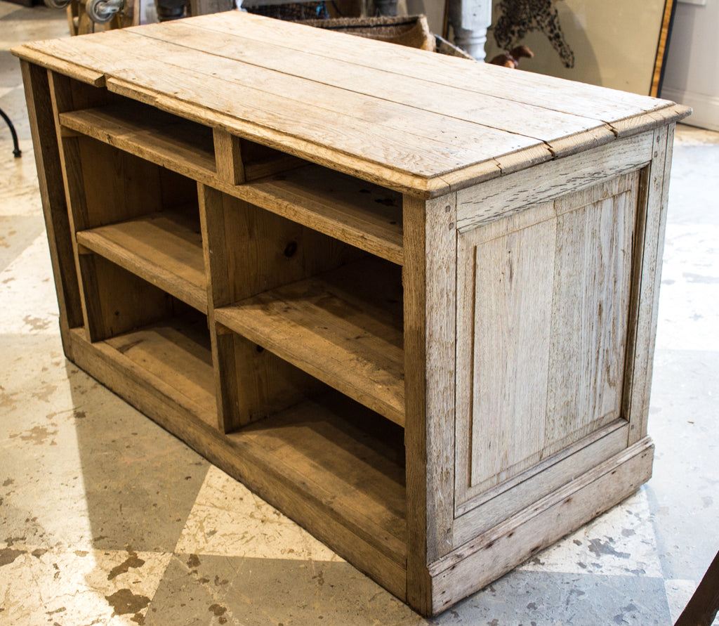 19th Century Distressed Open Shelving Oak Cabinet found in France