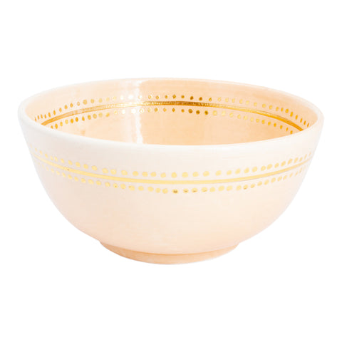Handmade Nude Berber Glazed Moroccan Bowl with 12K Gold Accent - Large