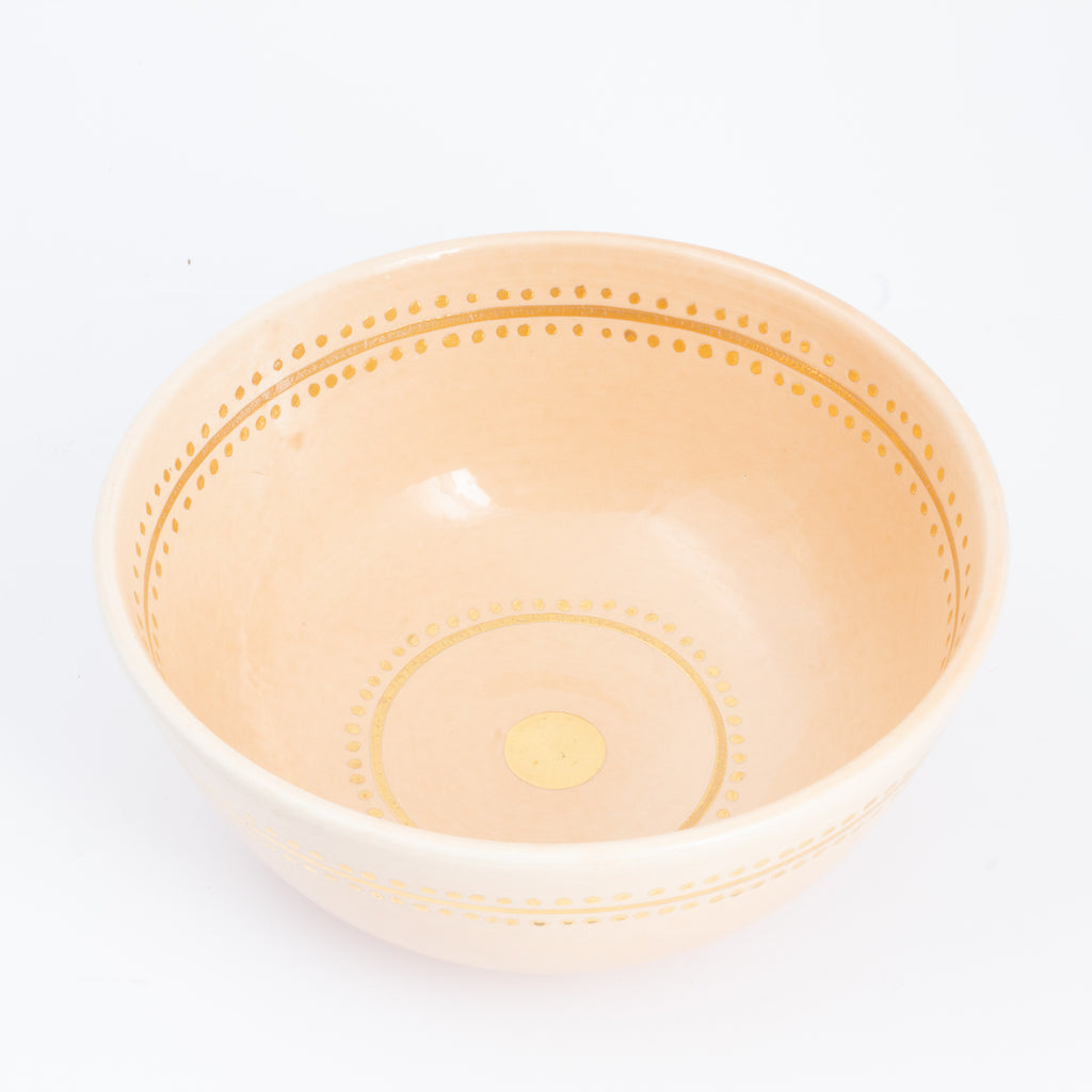 Handmade Nude Berber Glazed Moroccan Bowl with 12K Gold Accent - Large