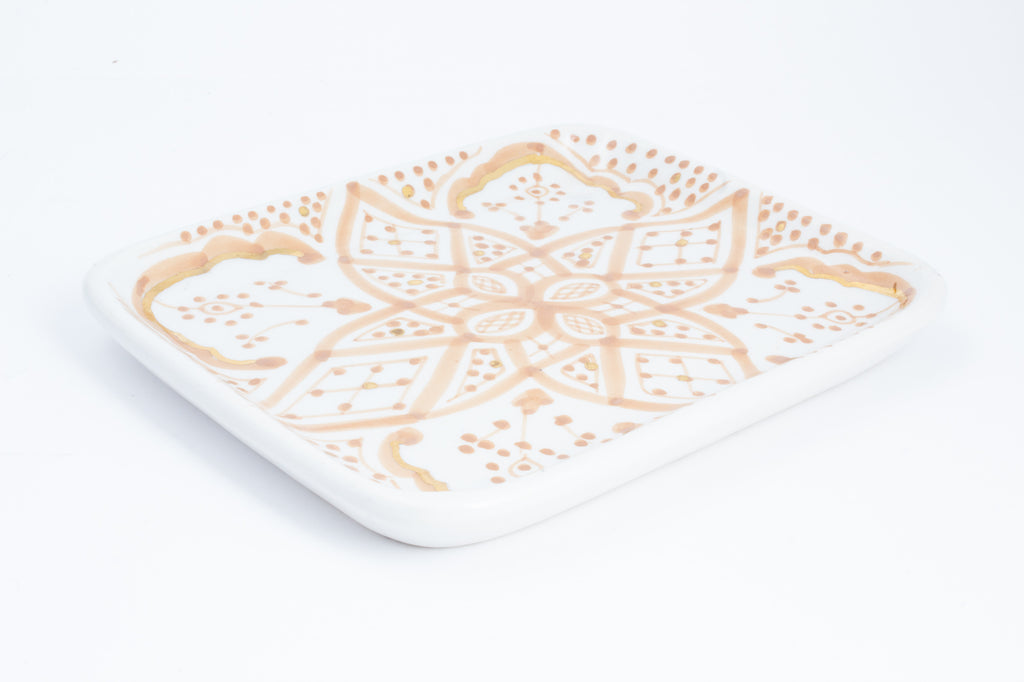 Handmade Nude Zwak Glazed Moroccan Tray with 12K Gold Accent