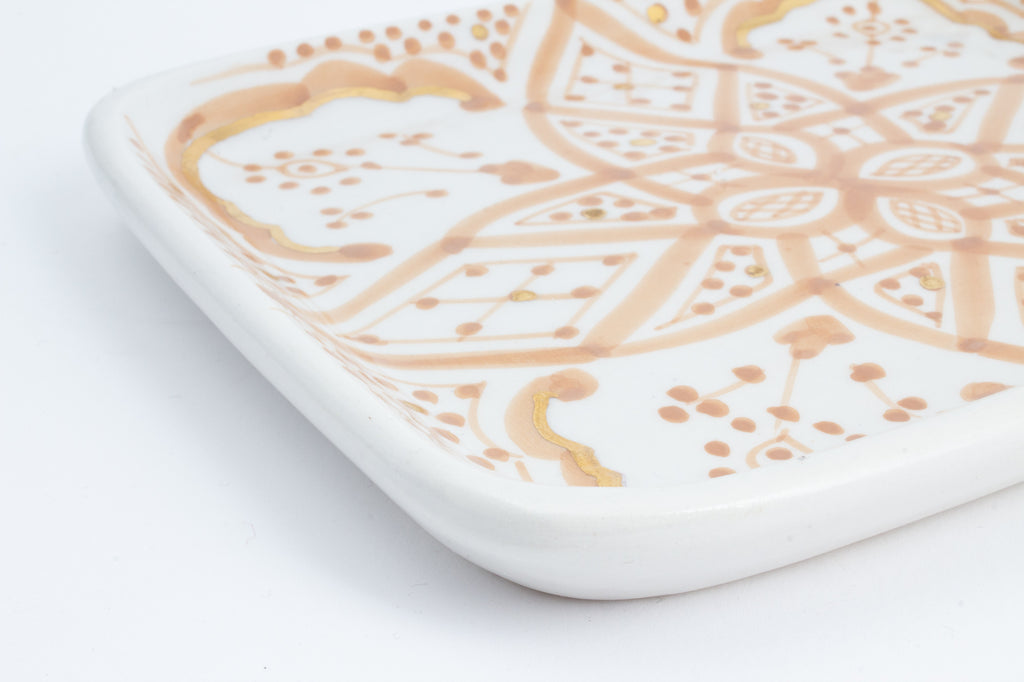 Handmade Nude Zwak Glazed Moroccan Tray with 12K Gold Accent