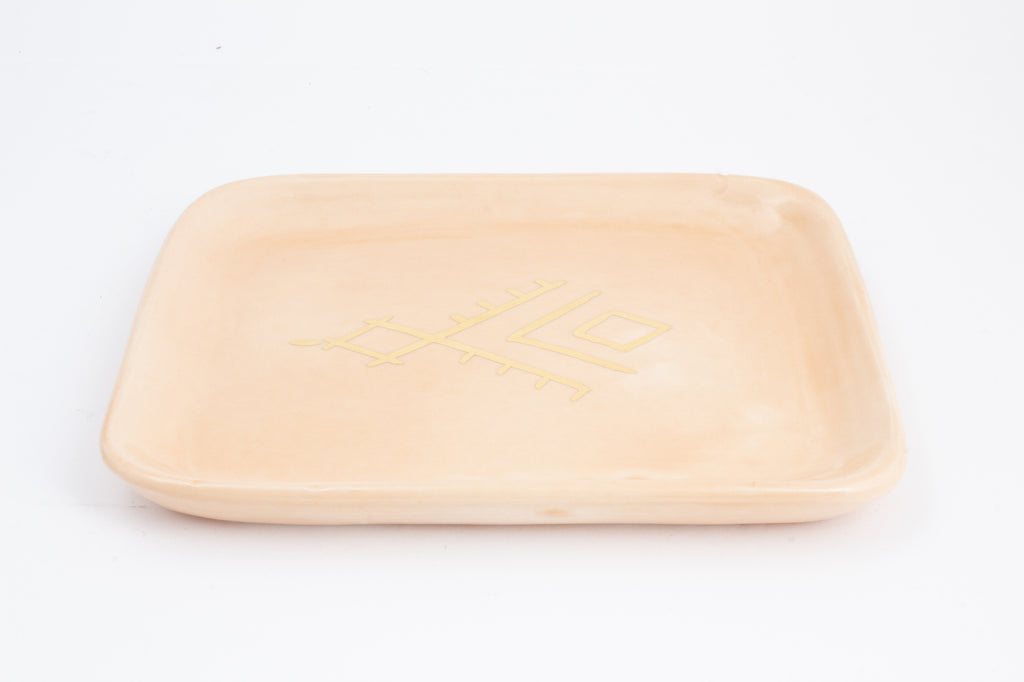 Handmade Nude Glazed Moroccan Tray with 12K Gold Accent
