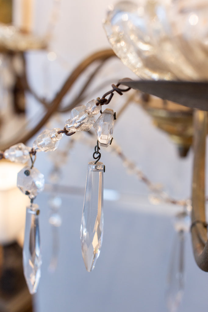 Antique Italian Crystal Genovese Six-Light Chandelier