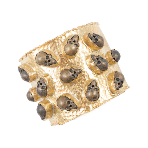 Handmade Burnished Skull Stone & Brass Cuff from Istanbul
