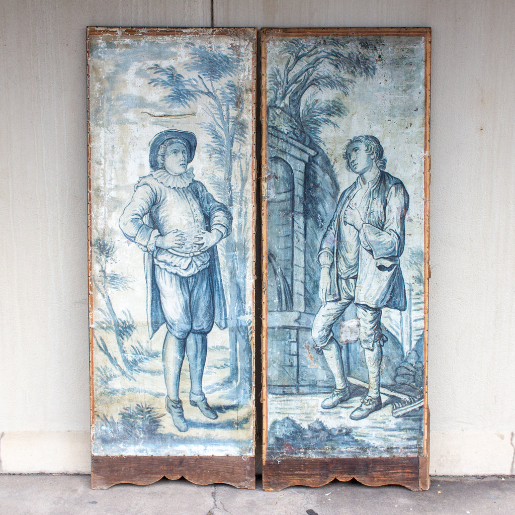 Early 19th Century French Painted Screen Panels in Blue and White