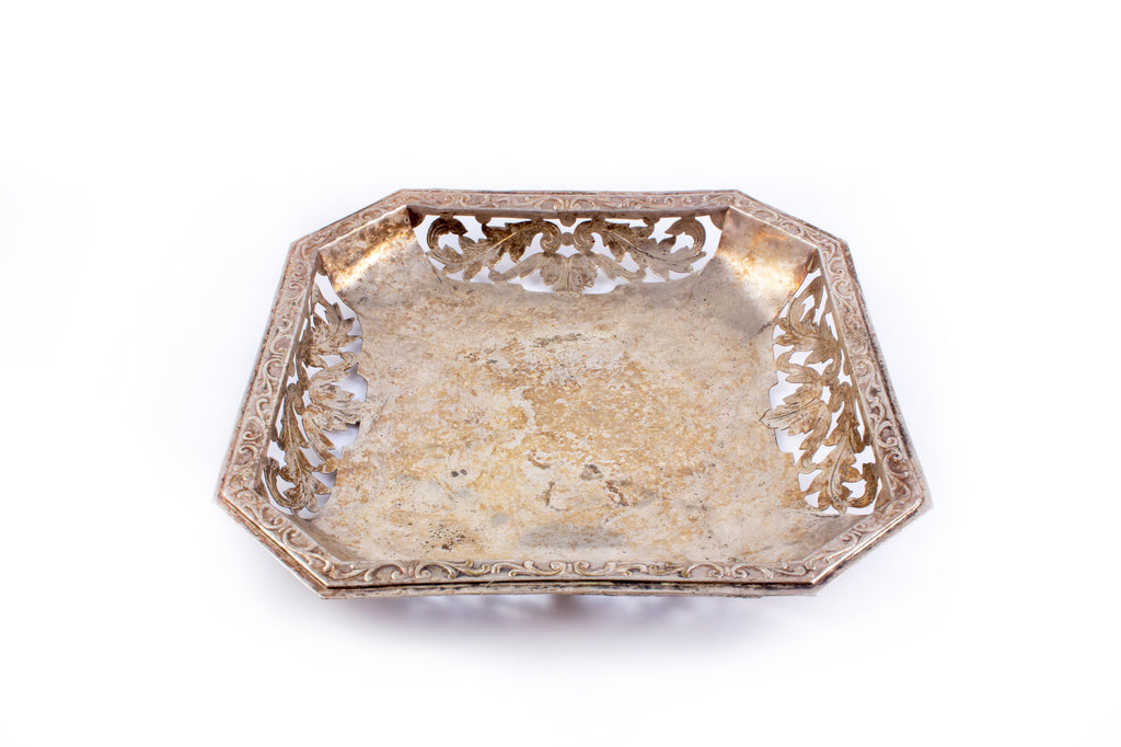 Antique French Silver-plate Tray with Gallery Edge