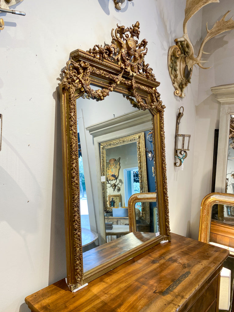 Antique French Gilt Mirror with Swag Detail and Ornate Cartouche