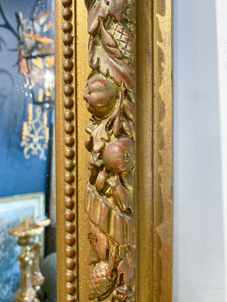 Antique French Gilt Mirror with Swag Detail and Ornate Cartouche