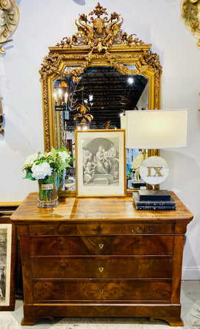 Antique French Gilt Mirror with Swag Detail and Ornate Cartouche