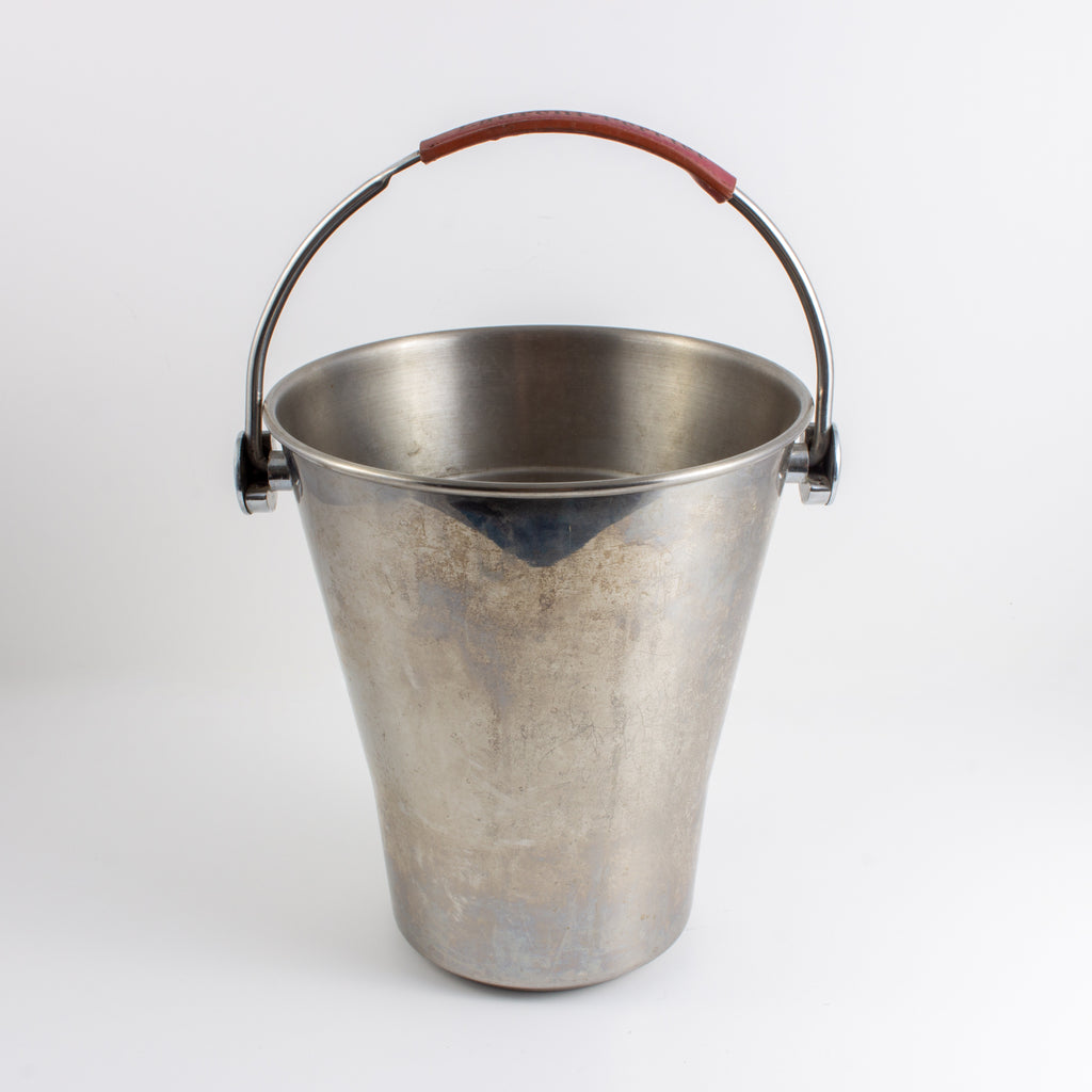 Vintage French Stainless Steel & Leather Laurent Perrier Ice Bucket