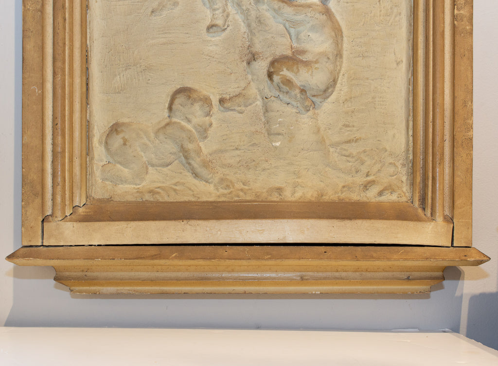 Antique Belgian Plaster Panel with Cherub Imagery