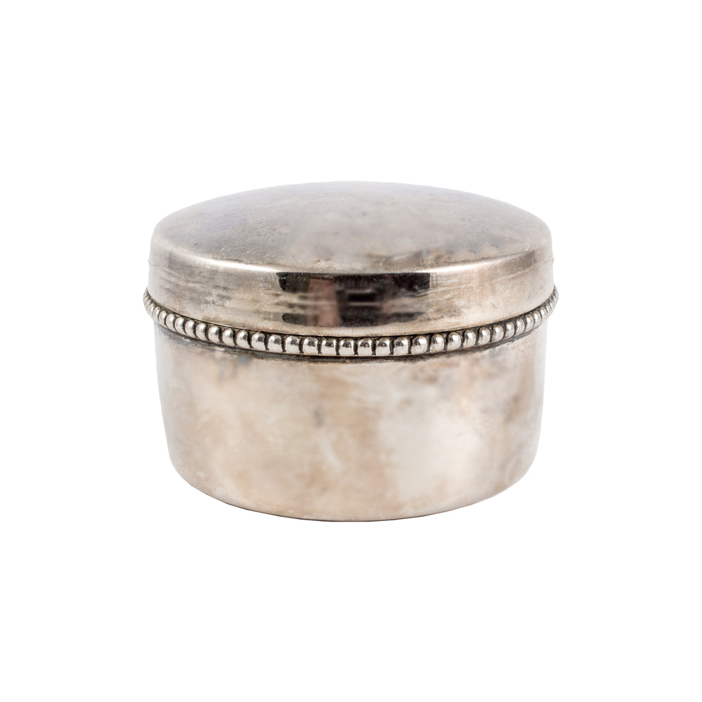 Small Vintage Round Silver Plate Beaded Edge Box found in France