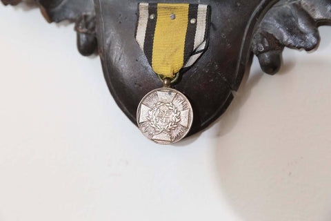 Habsburg Fallow Deer Trophy on Black Forest Plaque with Veteran's Medal