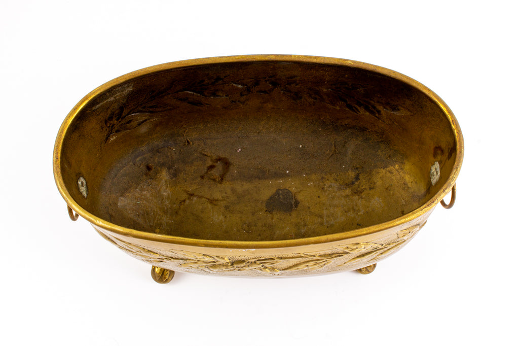 Vintage French Ovular Brass Cachepot with Lion's Head Detail