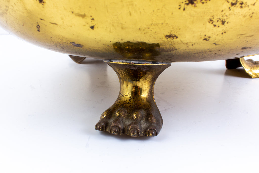 Vintage French Urn-Shaped Brass Cachepot with Lion's Head Detail