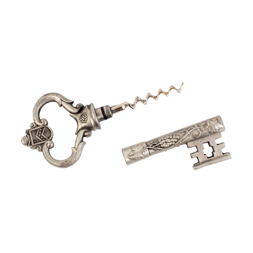 Vintage French Pewter Skeleton Key Corkscrew