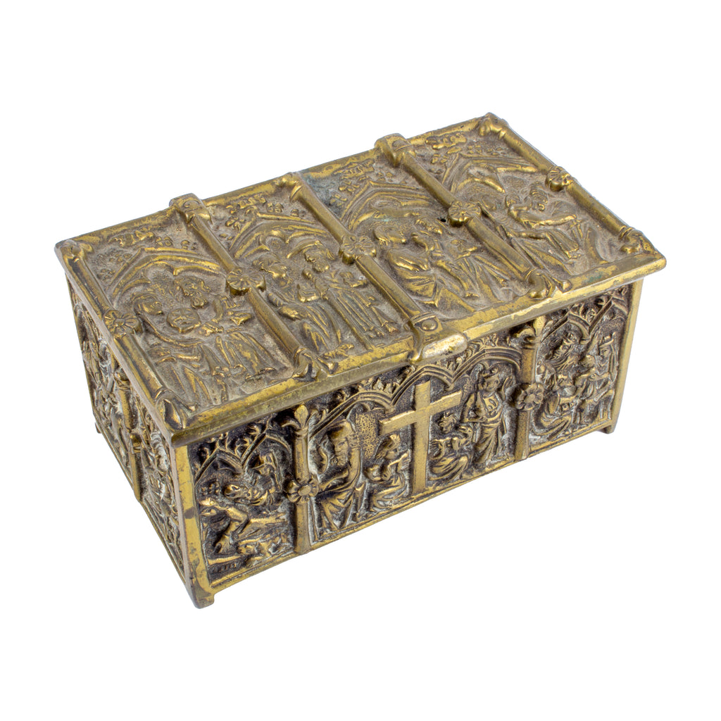 Antique Brass Reliquary Box with Stations of the Cross Decoration found in France