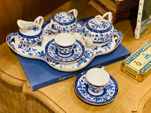 Antique French Blue & White Porcelain Tea Set