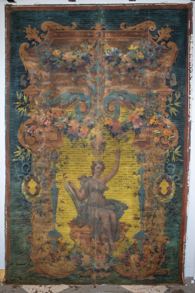 19th Century French Painted Aubusson-Style Tapestry Cartoon on Canvas