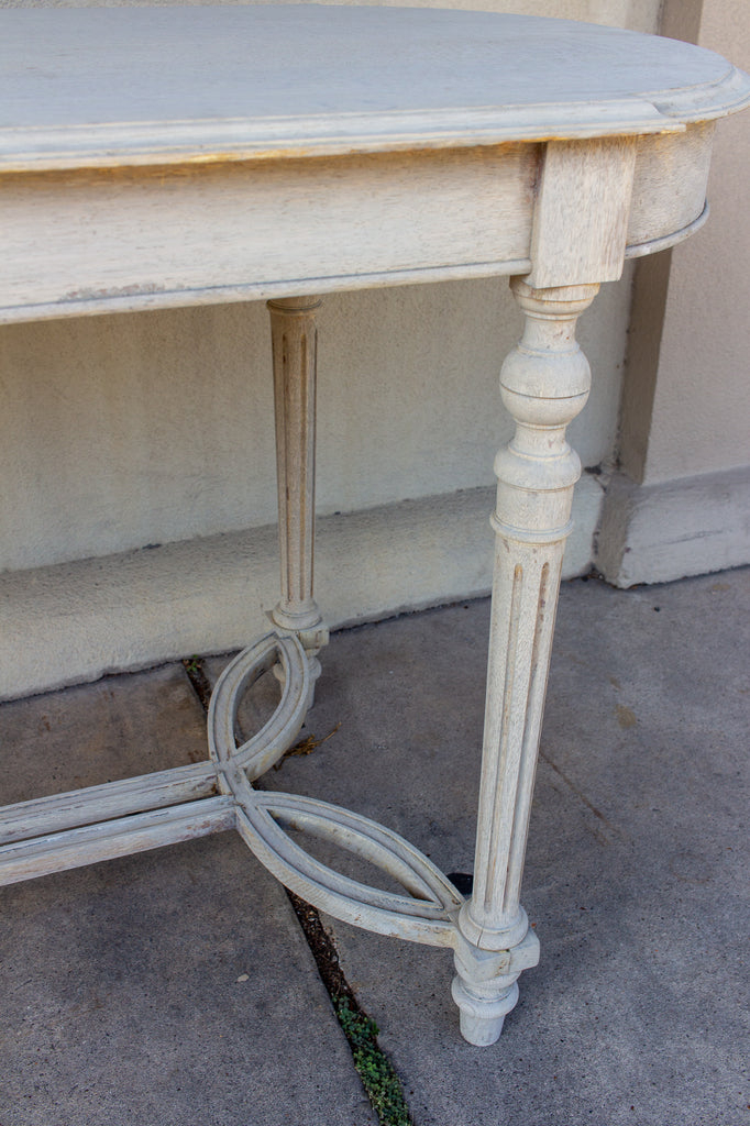 Beautifully Detailed Belgian Wood Accent Table in Greige Wash, circa 1900