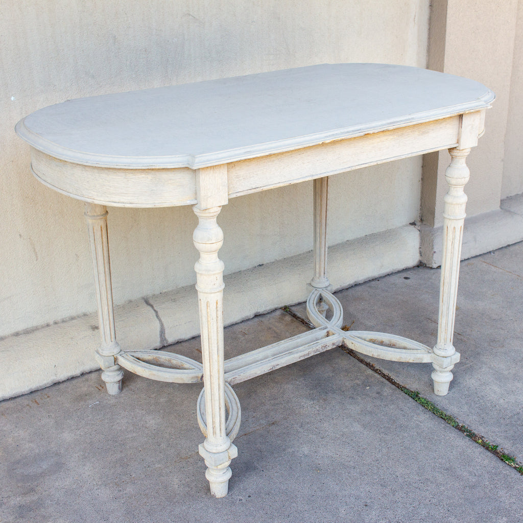 Beautifully Detailed Belgian Wood Accent Table in Greige Wash, circa 1900