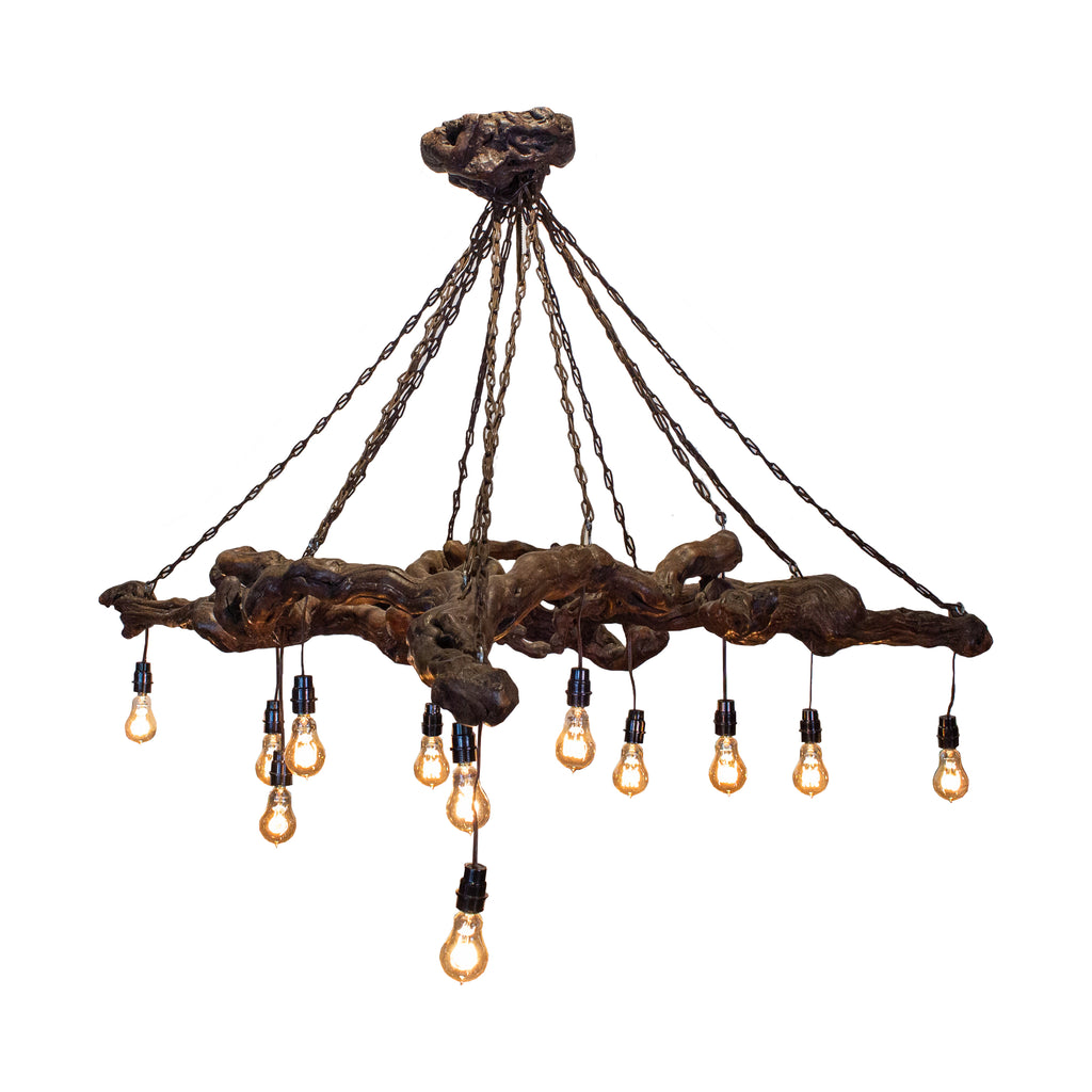 Antique French Grapevine and Chain Chandelier with Edison Bulbs