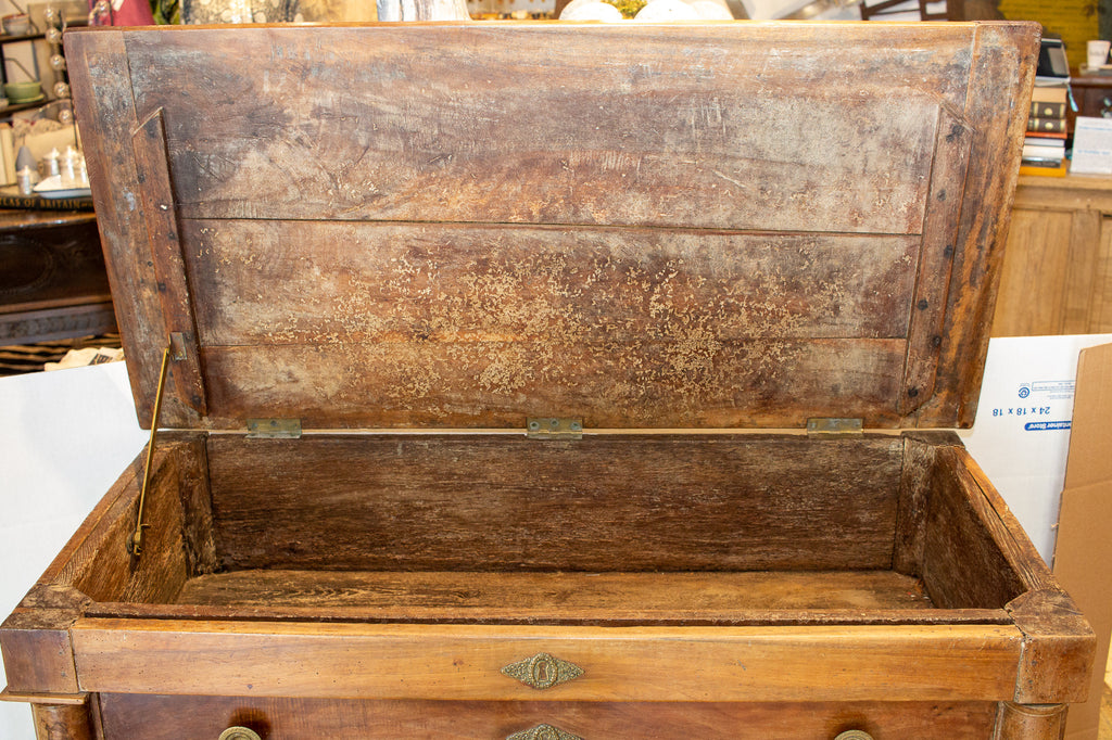 Vintage WOOD CARPENTER CHEST w Tray wooden storage tool box trunk antique  decor