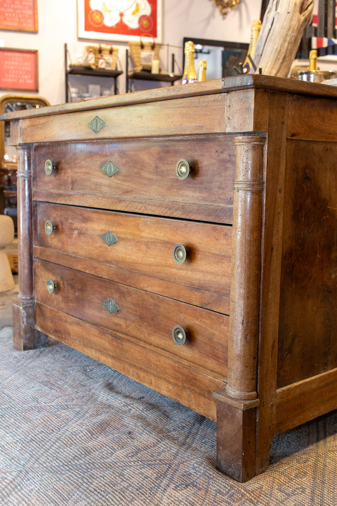 Antique French Walnut Chest with Hinged Lid and Two Drawers