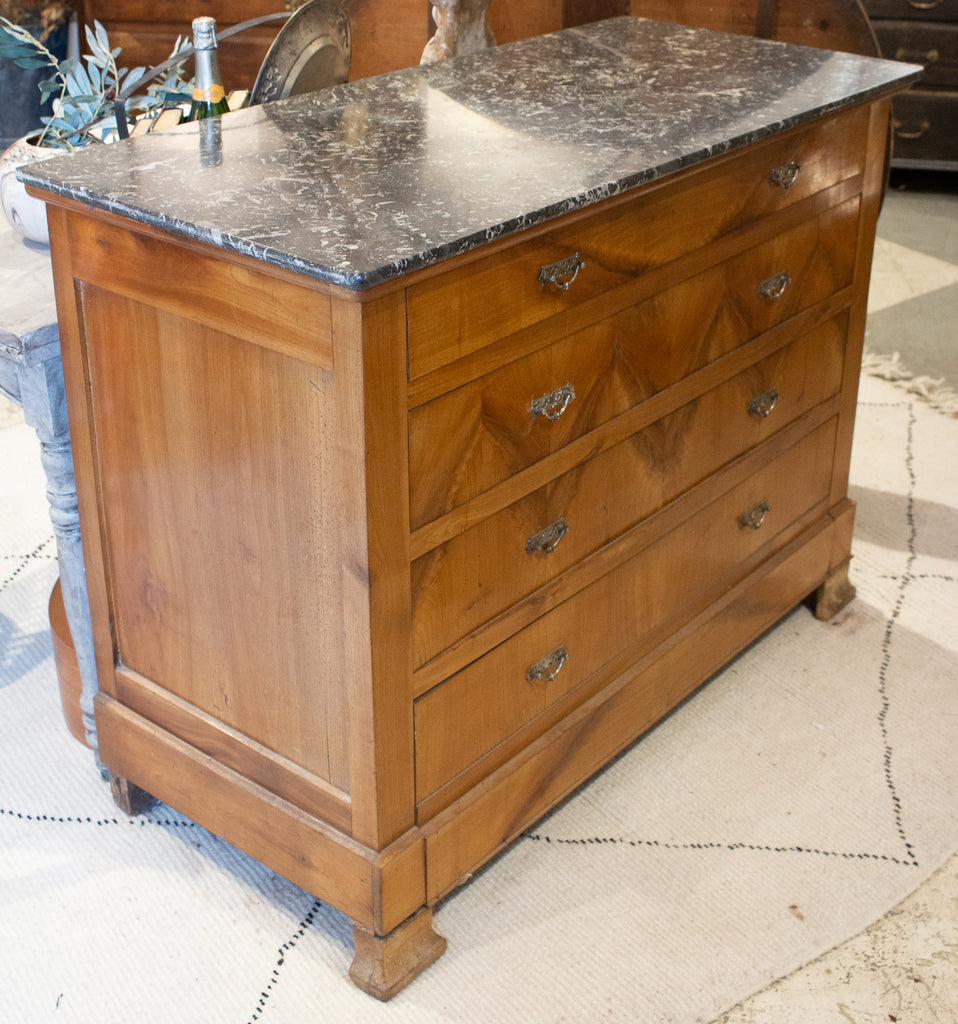 Antique French Walnut Chest of Drawers with Marble Top